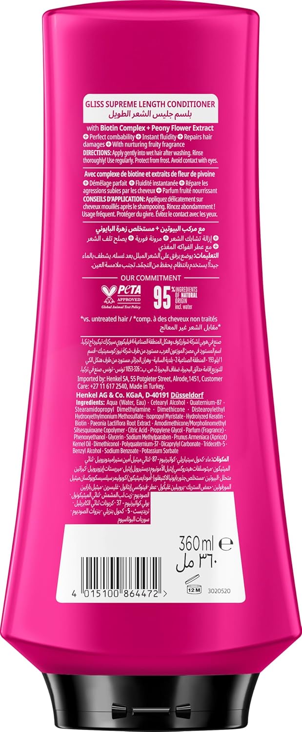 Gliss Supreme Length Protection Conditioner, 360ml — Maintain long hair with this protective conditioner, designed to prevent split ends and breakage while enhancing shine