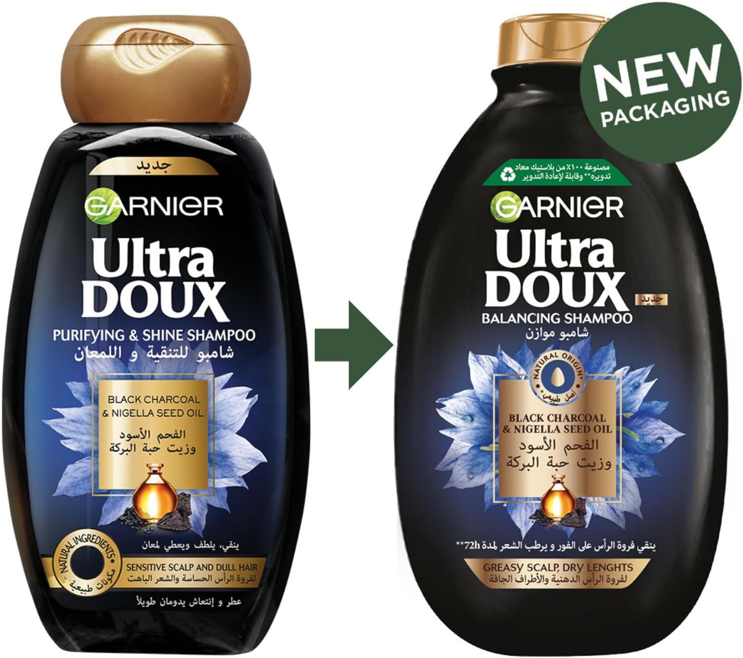 Garnier Ultra Doux Black Charcoal & Nigella Seed Oil Purifying & Shine Shampoo 400 ml