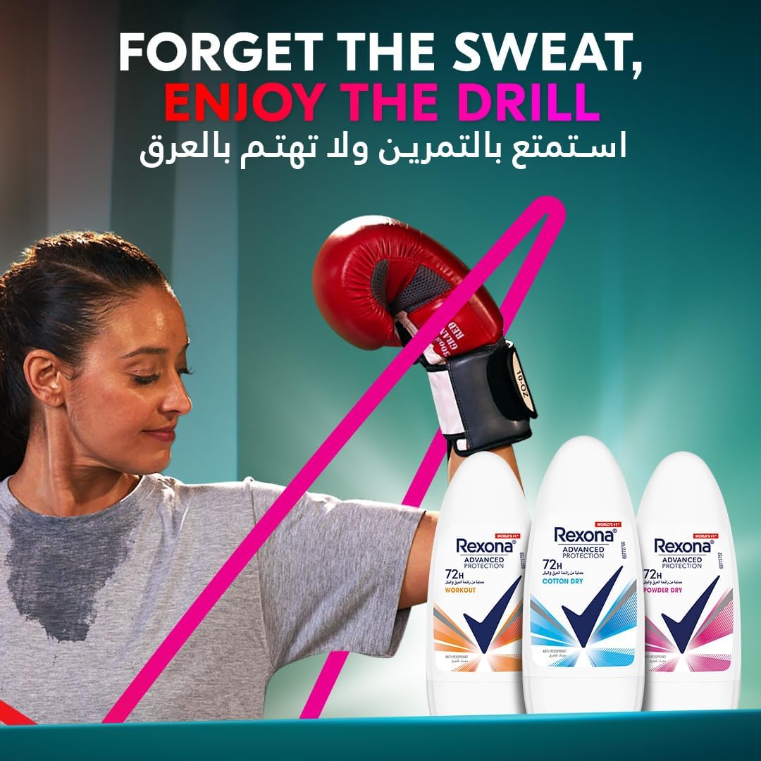 Rexona Women Antiperspirant Deodorant Roll On, 72 hour sweat & odor protection*, Cotton Dry, with MotionSense technology, 50ml