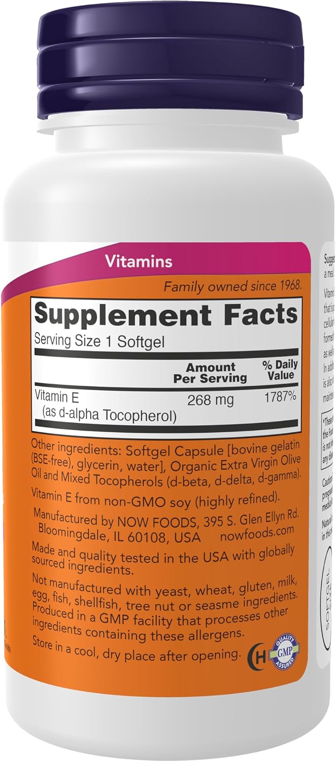 NOW Suplementos, Vitamina E-400 UI Tocoferoles Mixtos, Protección Antioxidante*, 100 Cápsulas Blandas