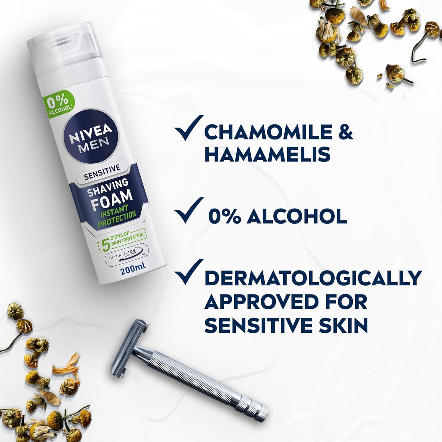 NIVEA MEN Shaving Foam, Sensitive Chamomile & Hamamelis, 200ml