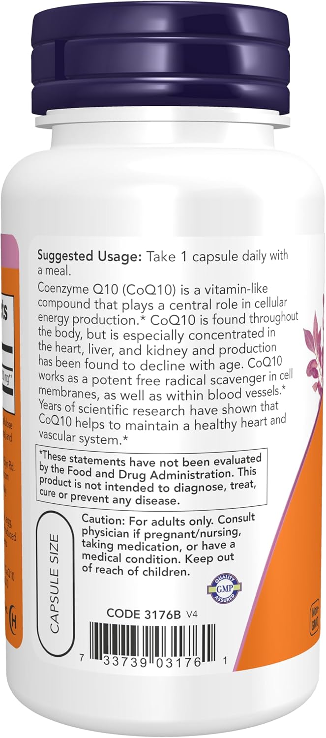 NOW Suplementos, CoQ10 (Coenzima Q10) 200 mg, Salud Cardiovascular*, 60 Cápsulas Vegetales