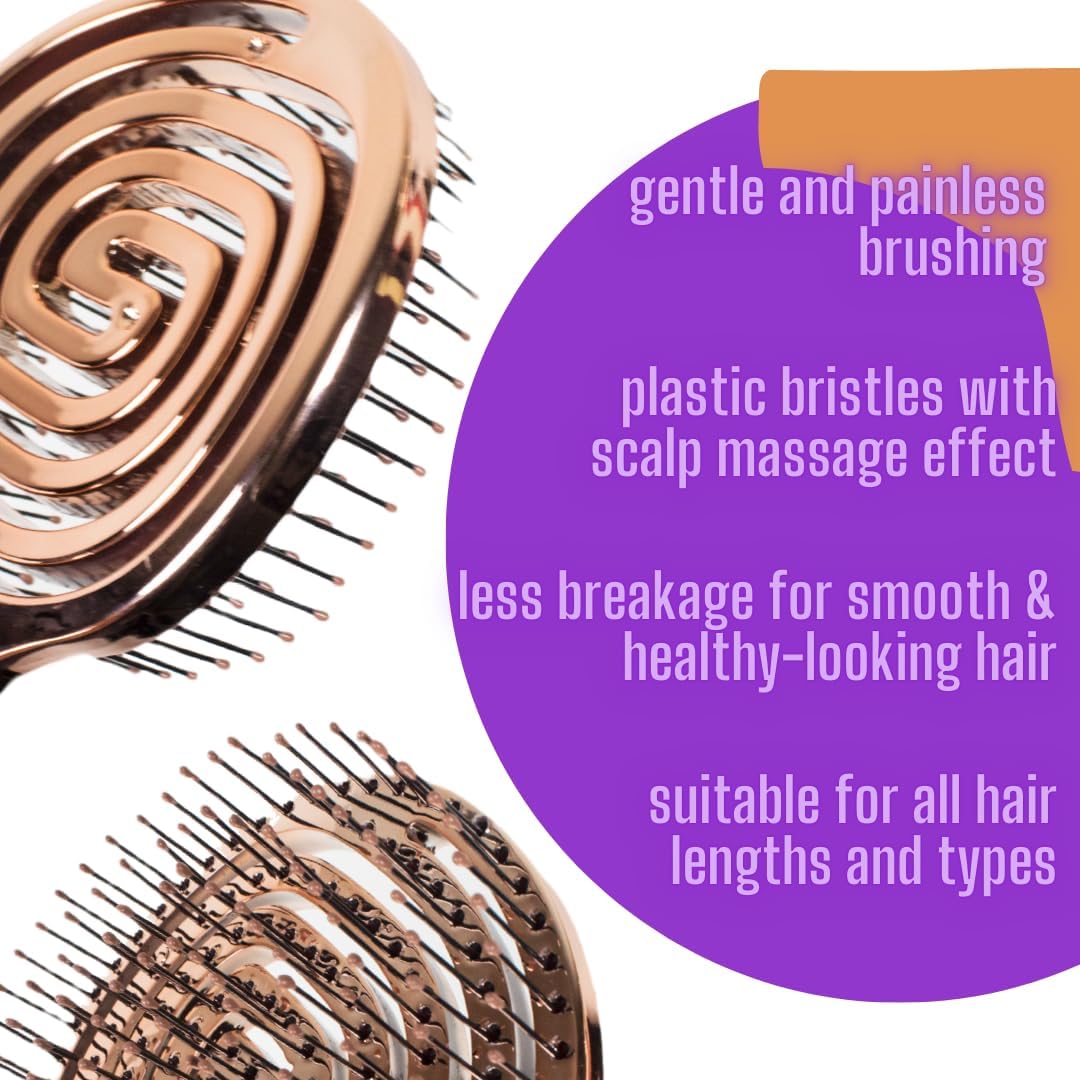 Professional Detangling Hair Brush, Spiral Design, Rose Gold
