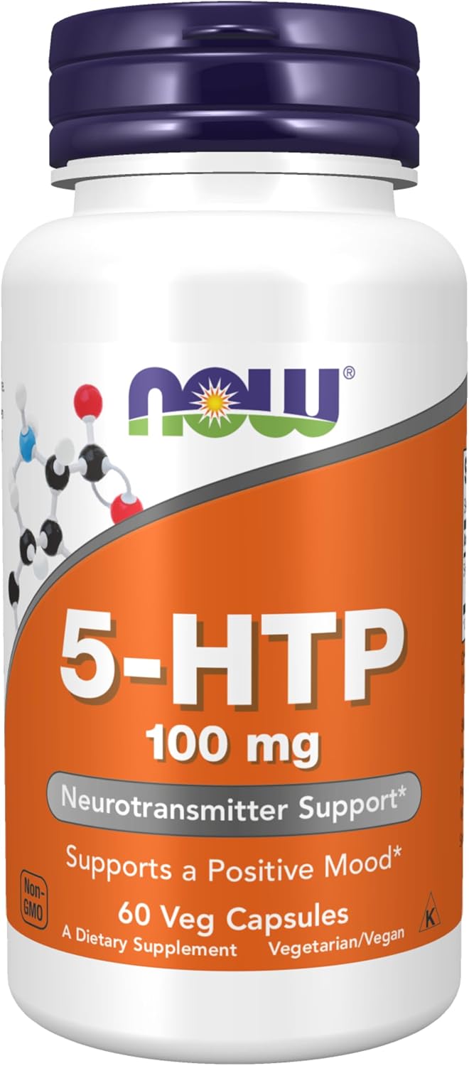NOW Suplementos, 5-HTP (5-hidroxitriptófano) 100 mg, soporte de neurotransmisores*, 60 cápsulas vegetales