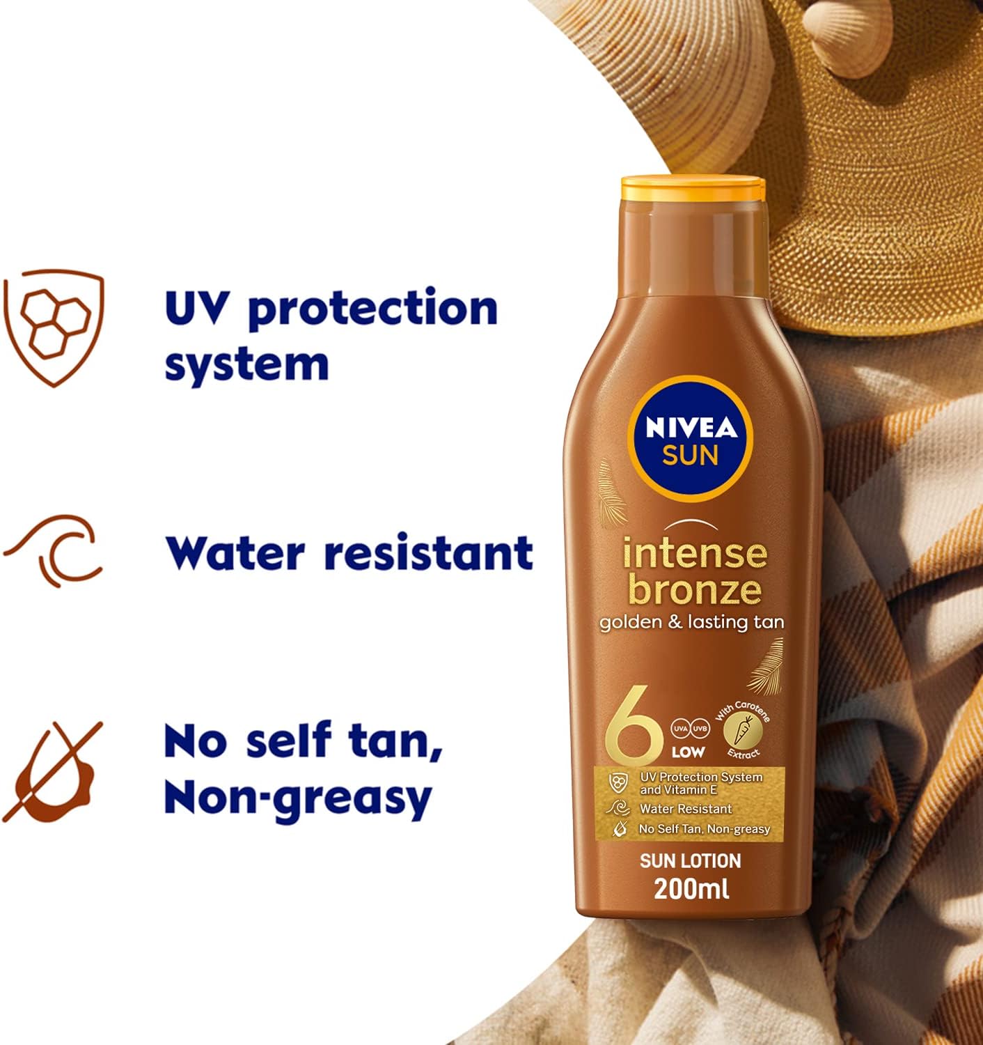NIVEA SUN Tanning Lotion, Carotene, Vitamine E, SPF 6, 200ml