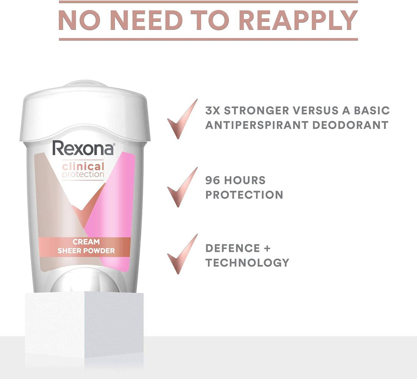 Rexona Women Clinical Antiperspirant Cream Stick Deodorant Sheer Powder, 45ml, 96 Hour Protection