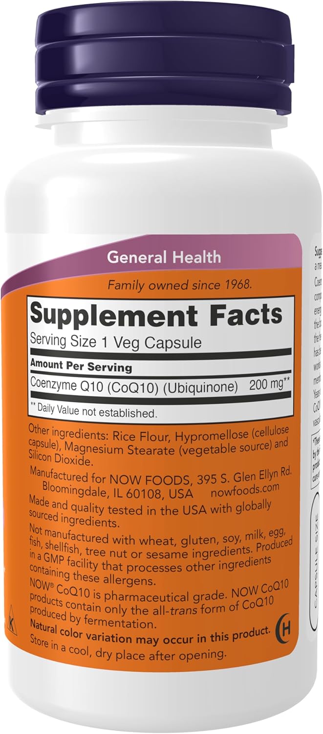 NOW Suplementos, CoQ10 (Coenzima Q10) 200 mg, Salud Cardiovascular*, 60 Cápsulas Vegetales