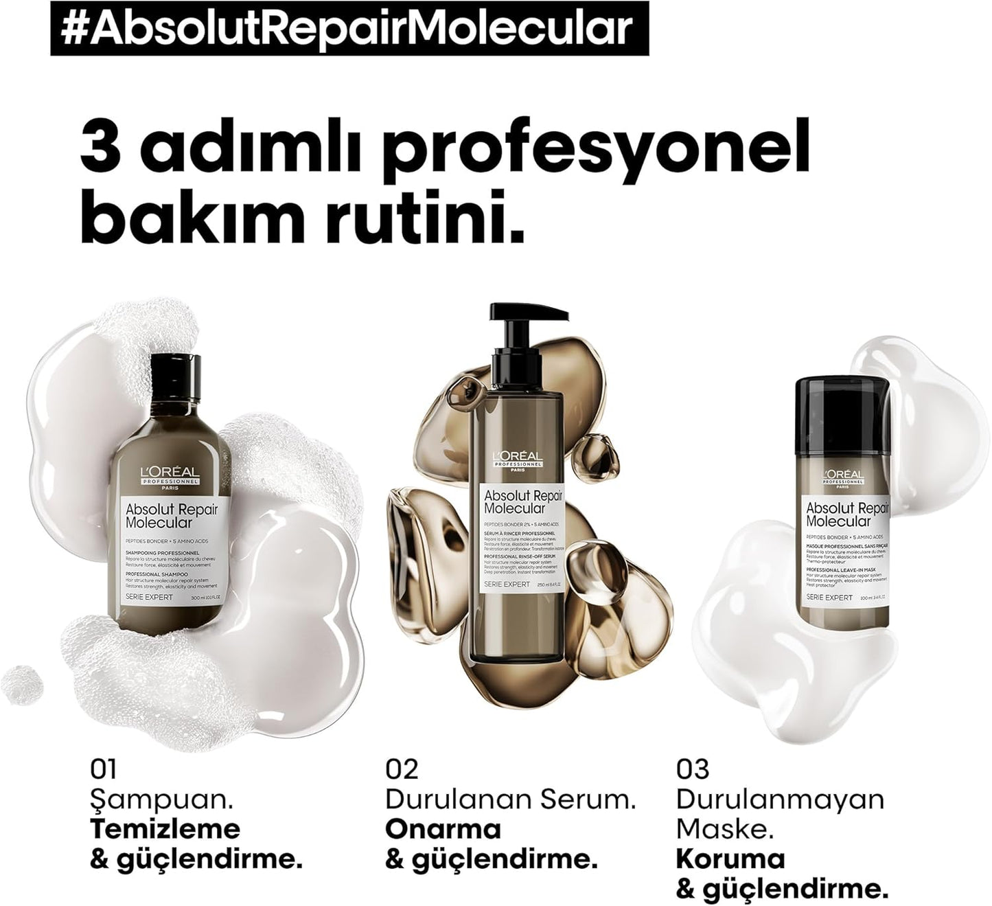 L’Oréal Professionnel Paris Absolut Repair Molecular Sulphate Free Shampoo 500ml, For Extremely Damaged Hair, Molecular Peptides Bond Repair, Restore Strength & Elasticity