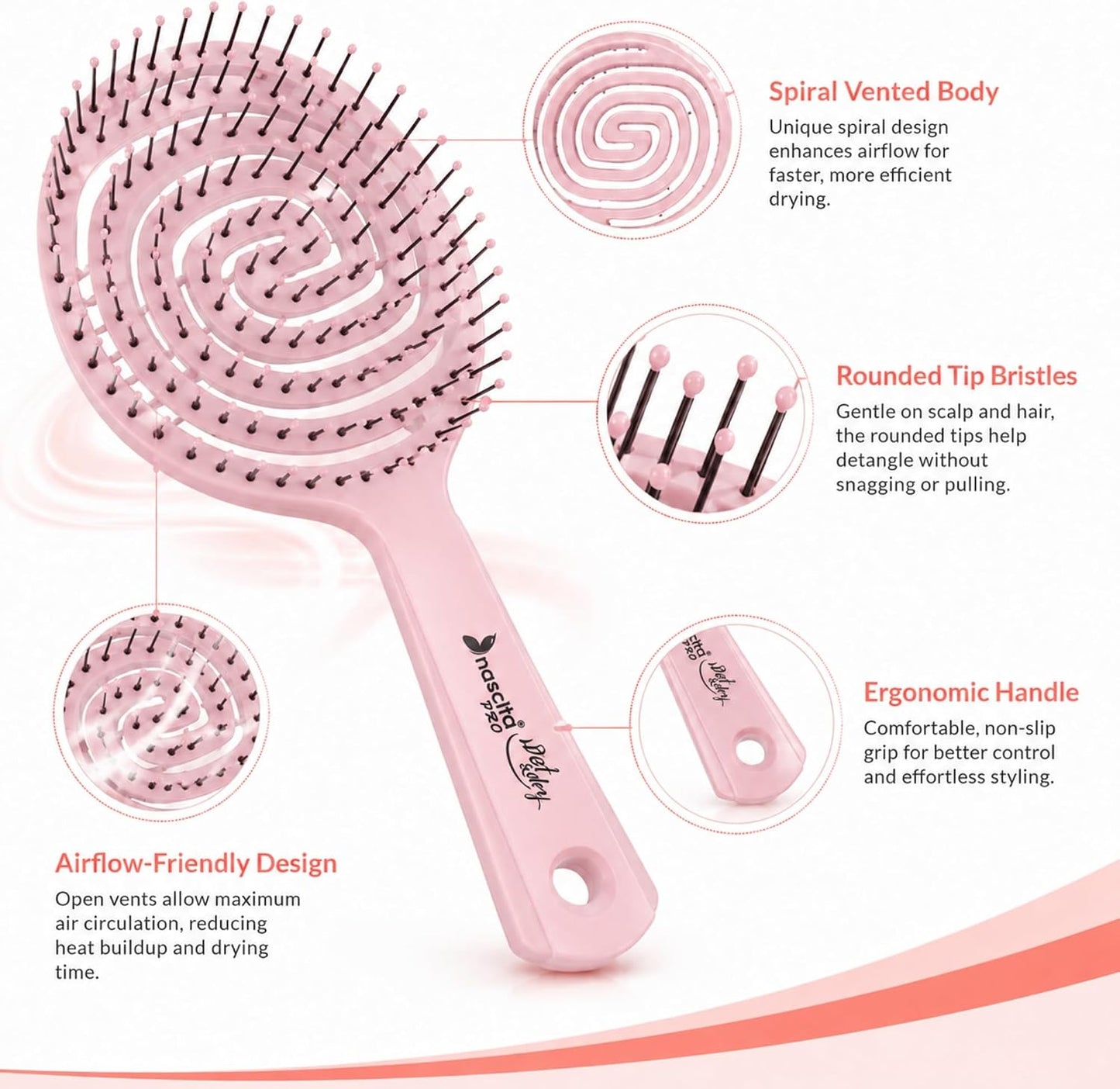 Nascita Pro 3D Flexi Control Opening Combing Hair Brush Pink - 40