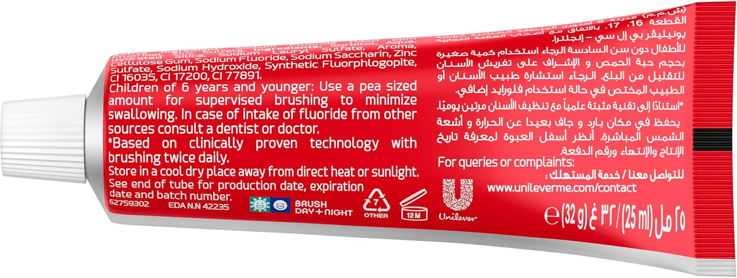 CLOSE UP Triple Fresh Gel Toothpaste, for 12 hours fresh breath, Red Hot Flavor, With Antibacterial Mouthwash & Microshine Crystals, 25ml