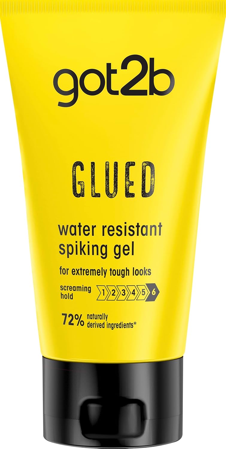 got2b Glued Water Resistant Spiking Gel 150 ml, Glued Spiking Gel for up to 72h Ultra Strong Hold, Water & Sweatproof, For Extreme Hairstyles, Vegan* Formula
