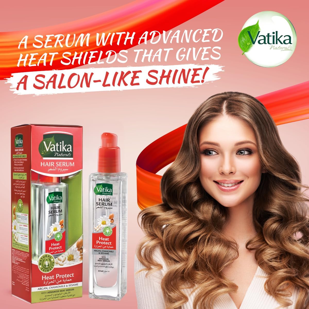 Vatika Naturals Heat Protect Hair Serum (47mL) | Natural Extracts of Argan, Chamomile and Seasame | Advanced Heat Shields for Hair
