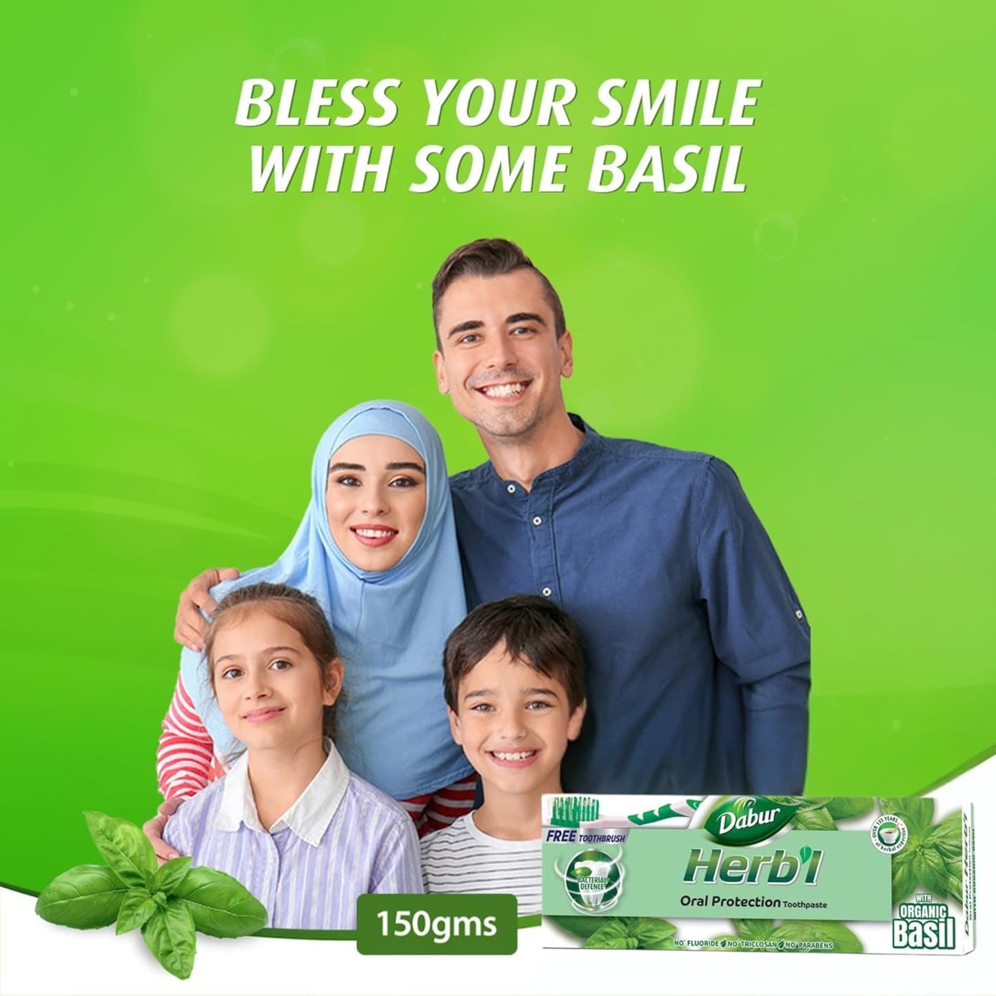 Dabur Herbal Basil Natural Toothpaste (140g) with Toothbrush | Complete Oral Protection | Prevents Tooth Decay | Fights Bad Breath