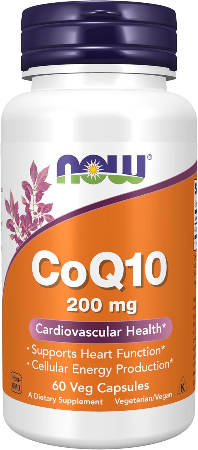 NOW Suplementos, CoQ10 (Coenzima Q10) 200 mg, Salud Cardiovascular*, 60 Cápsulas Vegetales