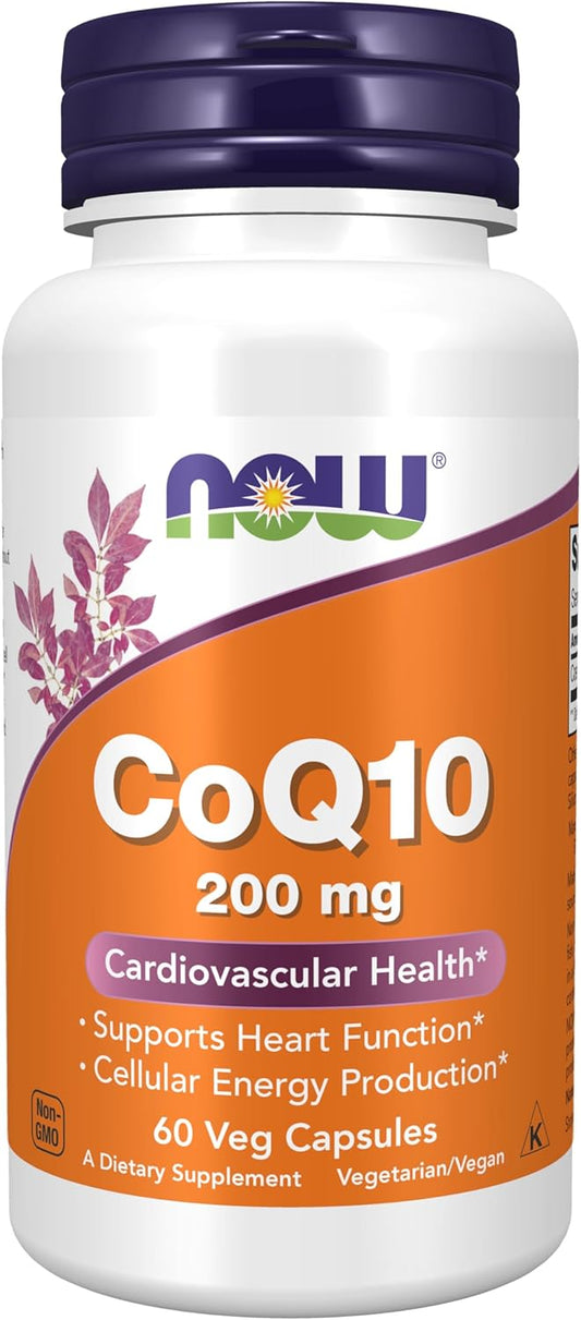 NOW Suplementos, CoQ10 (Coenzima Q10) 200 mg, Salud Cardiovascular*, 60 Cápsulas Vegetales