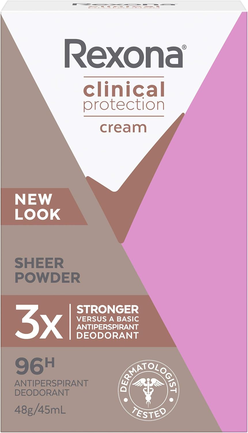 Rexona Women Clinical Antiperspirant Cream Stick Deodorant Sheer Powder, 45ml, 96 Hour Protection