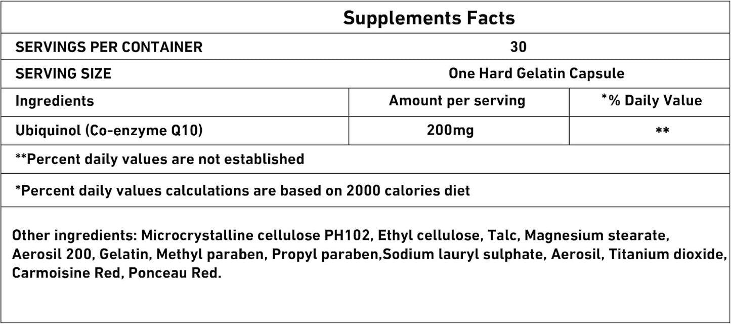 Dozova Coenzyme Q10 (Ubiquinol) -200mg (30 caps) For Supporting Heart-Health & Energy-Production, Powerful-Antioxidant, Help Exercise Performance