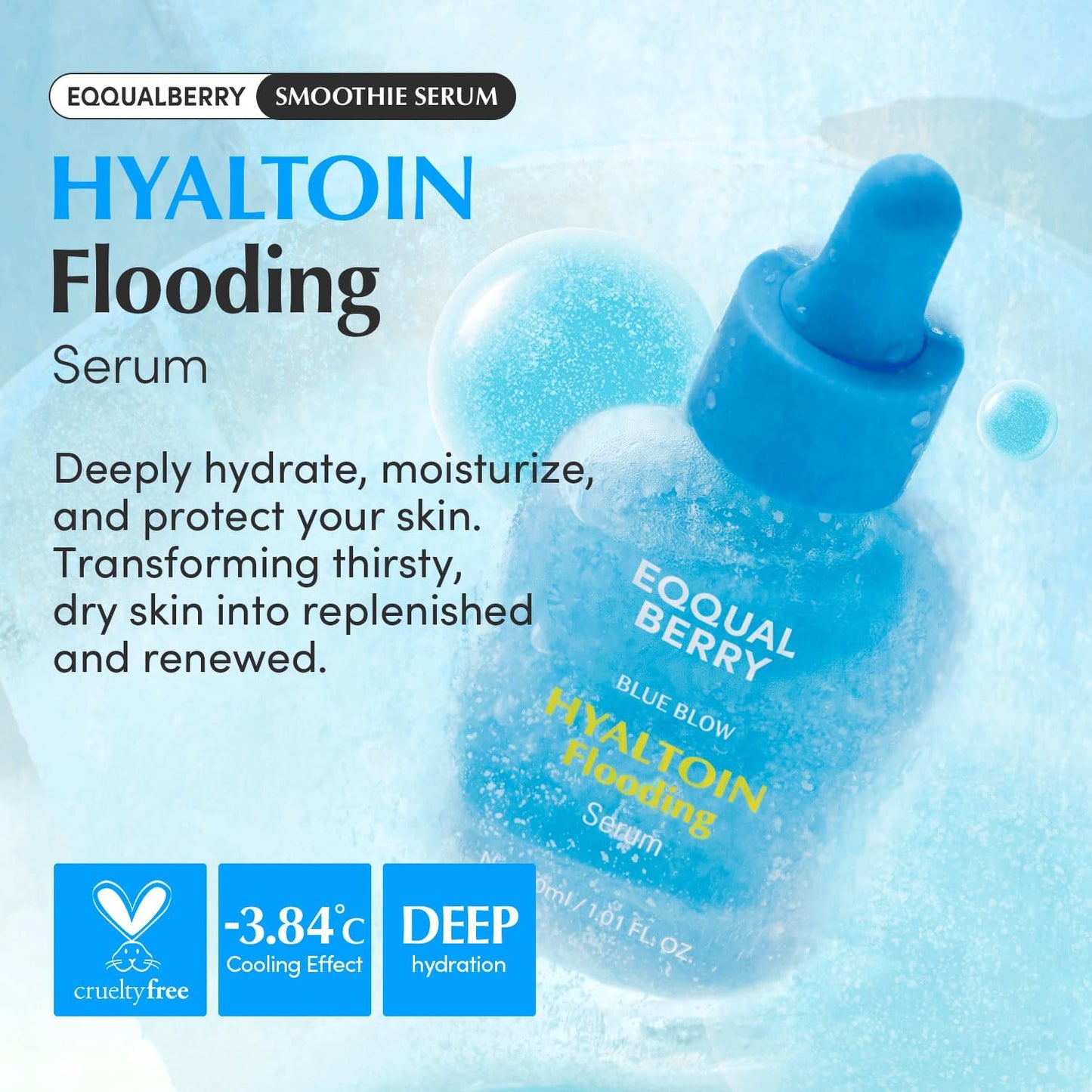 EQQUALBERRY Hyaltoin Flooding Smoothie Serum 30ml | Hydrating Serum with 11 Hyaluronic Acids + Ectoin, Soothing and Refreshing Effect