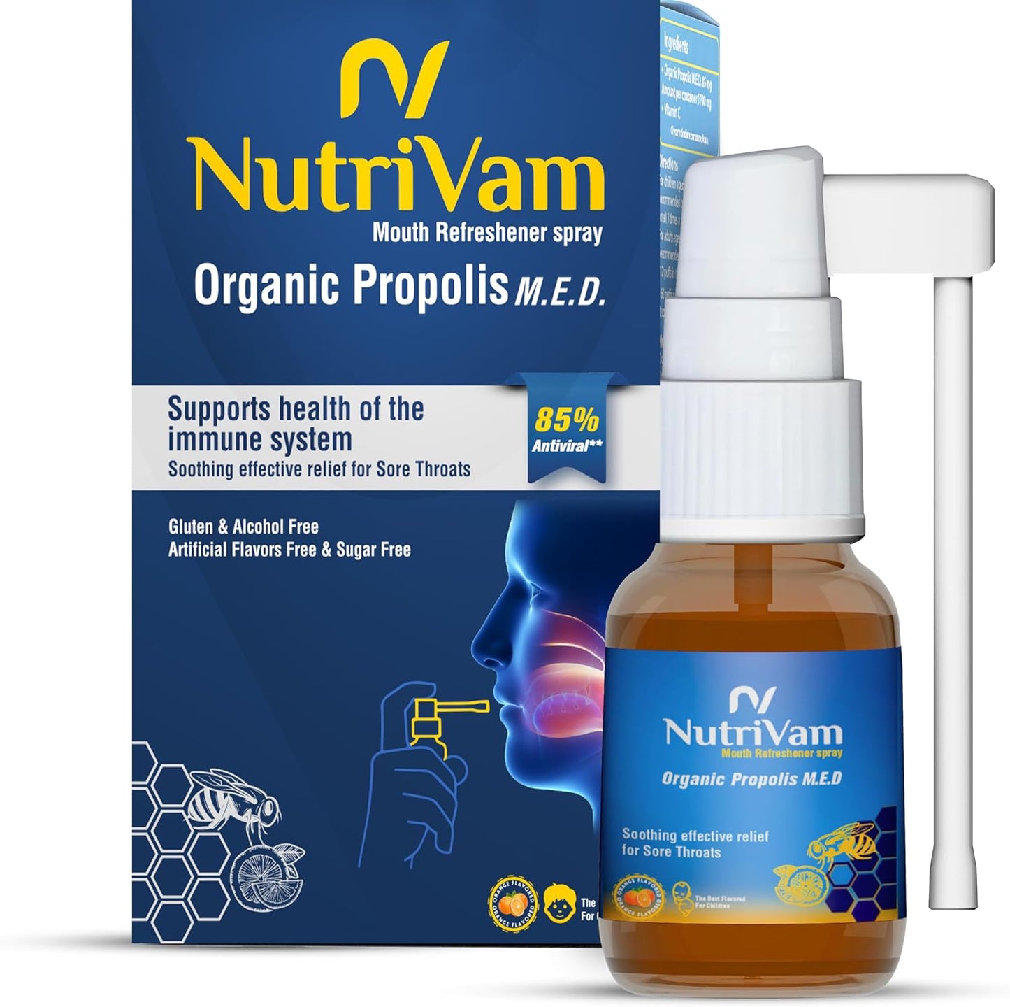 Nutrivam Organic Propolis For Sore Throat With Orange Flavour Spray 20 Ml