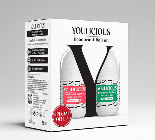 Youlicious Deodorant Roll on Naughty Fruity & Chill Island 1+1 "Lactic acid - Licorice root - Alpha arbutin - Alum rock-Aloe vera - 48 hours Protection