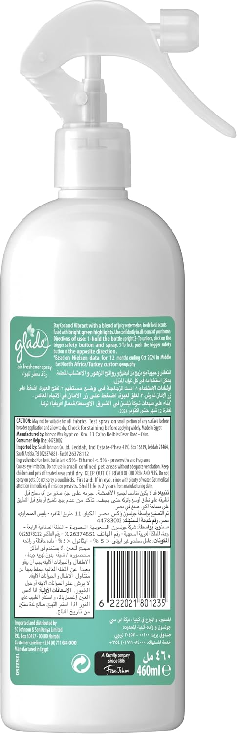 Glade Multispray Watermelon Air Freshener, Eliminates Unwanted Odour On both Air & Fabric, 460ml