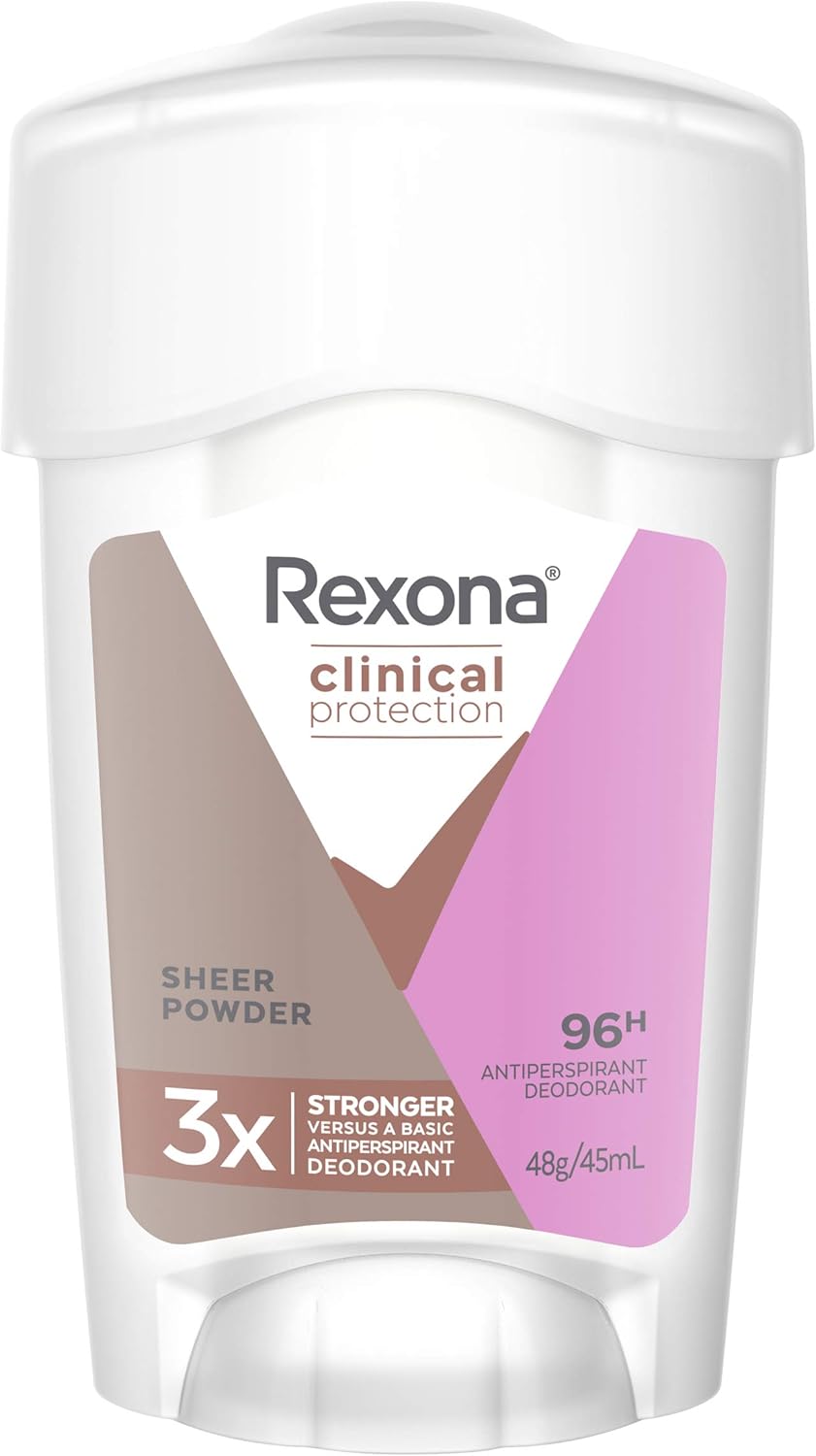 Rexona Women Clinical Antiperspirant Cream Stick Deodorant Sheer Powder, 45ml, 96 Hour Protection