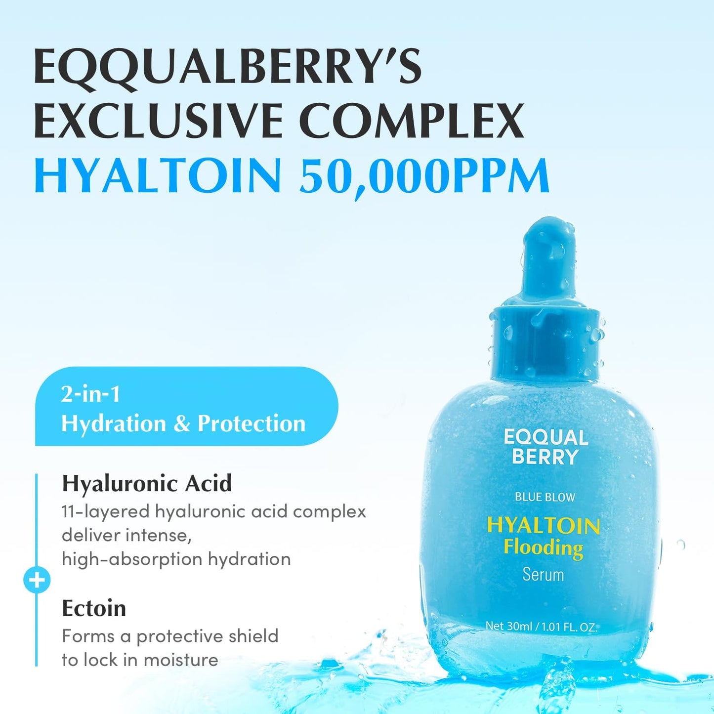 EQQUALBERRY Hyaltoin Flooding Smoothie Serum 30ml | Hydrating Serum with 11 Hyaluronic Acids + Ectoin, Soothing and Refreshing Effect