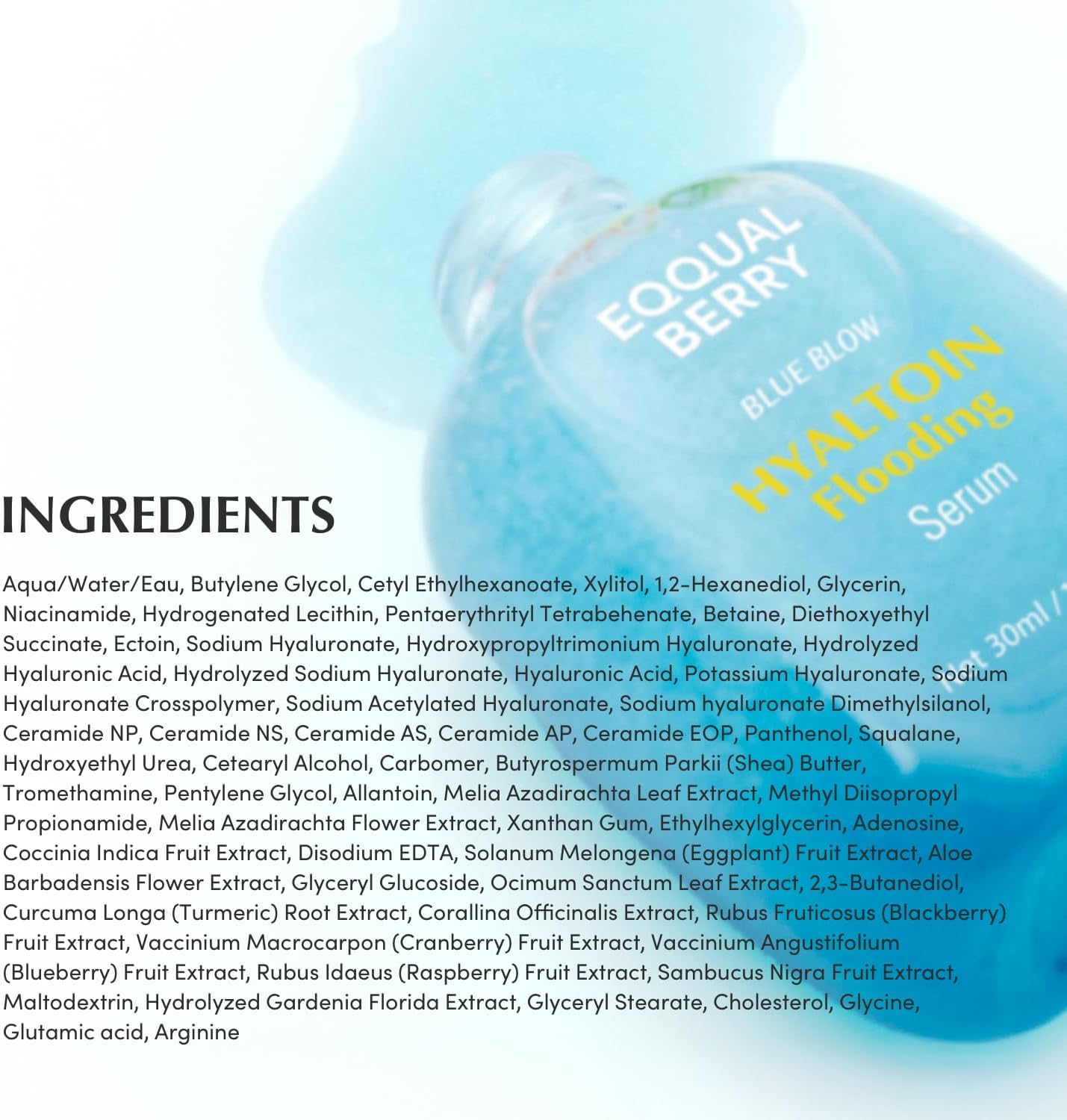 EQQUALBERRY Hyaltoin Flooding Smoothie Serum 30ml | Hydrating Serum with 11 Hyaluronic Acids + Ectoin, Soothing and Refreshing Effect