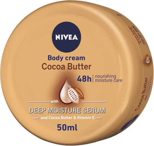 NIVEA Body Cream Dry Skin, Cocoa Butter Vitamin E, Jar 50ml