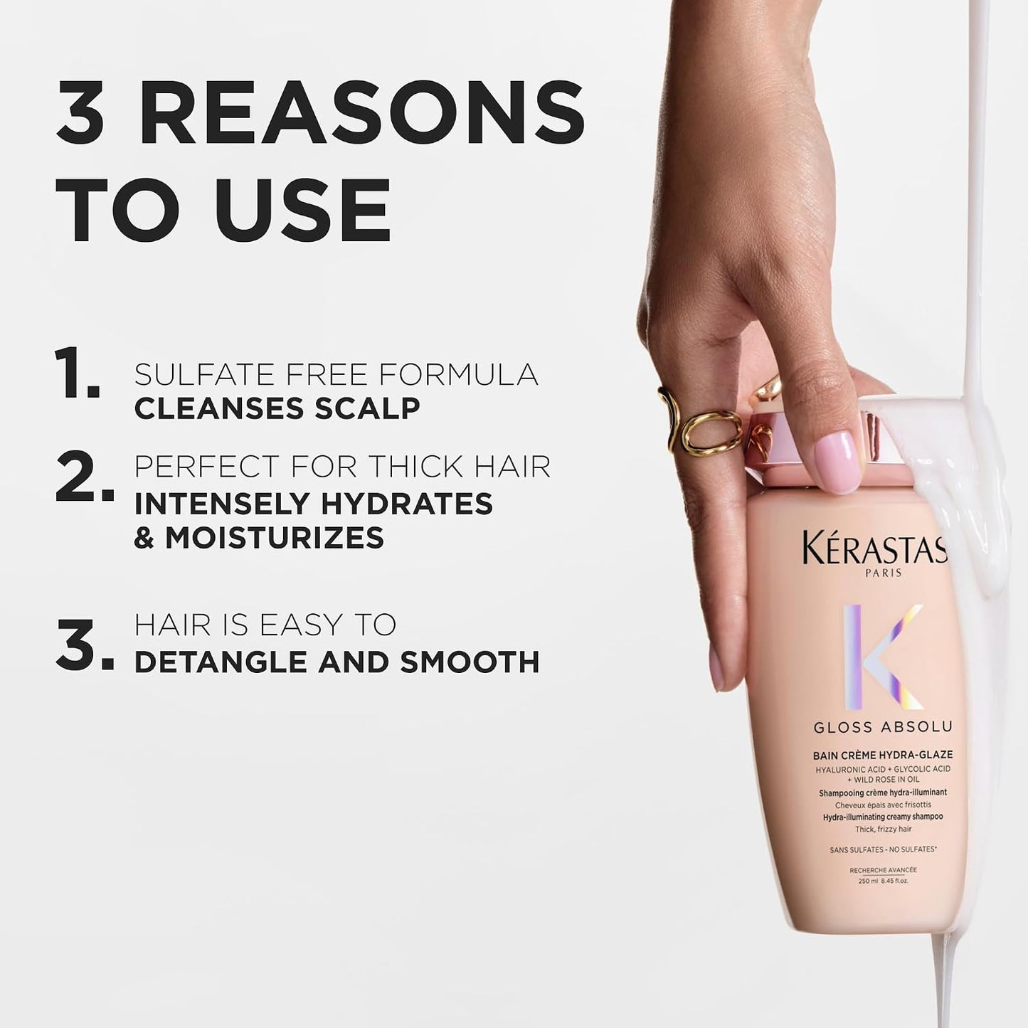 Kérastase Gloss Absolu Bain Crème Hydra-Glaze Shampoo | Hydrating Anti-Frizz Shampoo for Smooth, Glossy Hair | Hyaluronic Acid & Shine-Enhancing Complex | For Thick Frizzy Hair | 250ml