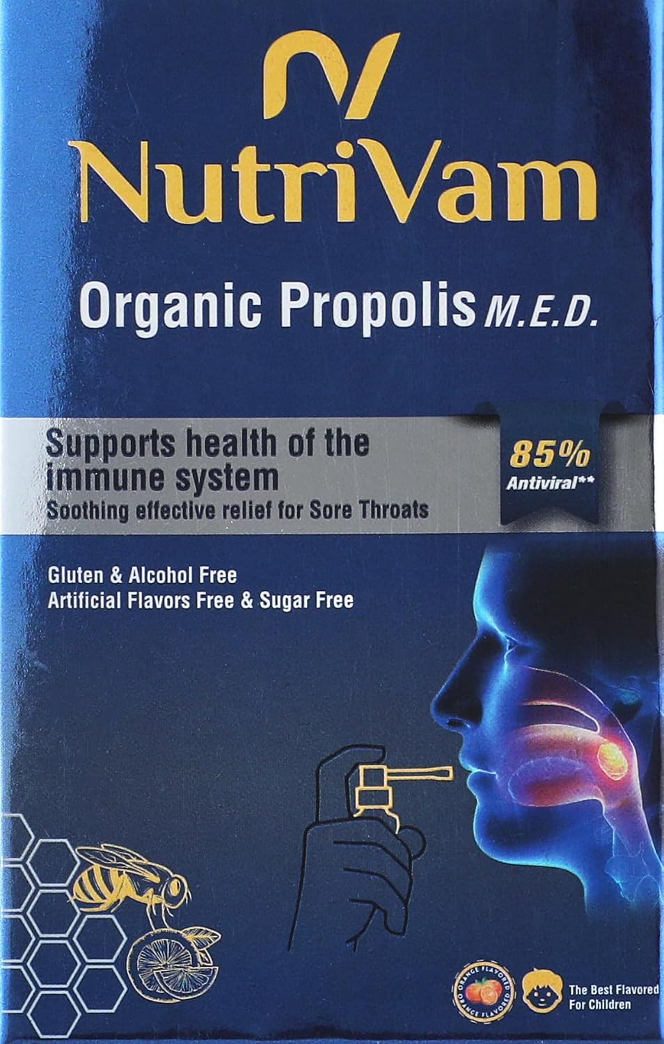 Nutrivam Organic Propolis For Sore Throat With Orange Flavour Spray 20 Ml