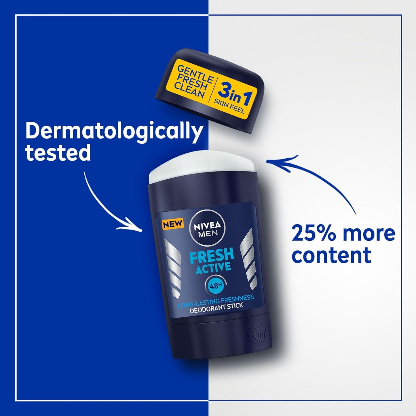 NIVEA MEN Antiperspirant Stick for Men, 48h Protection, Fresh Active Fresh Scent, 50ml