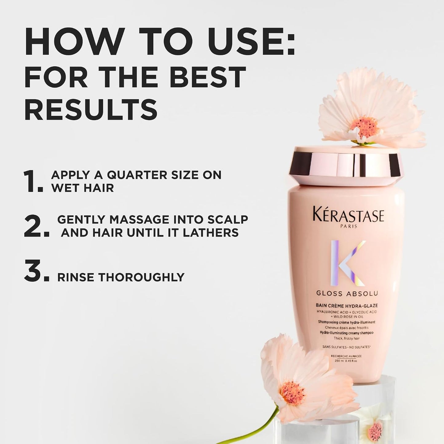 Kérastase Gloss Absolu Bain Crème Hydra-Glaze Shampoo | Hydrating Anti-Frizz Shampoo for Smooth, Glossy Hair | Hyaluronic Acid & Shine-Enhancing Complex | For Thick Frizzy Hair | 250ml