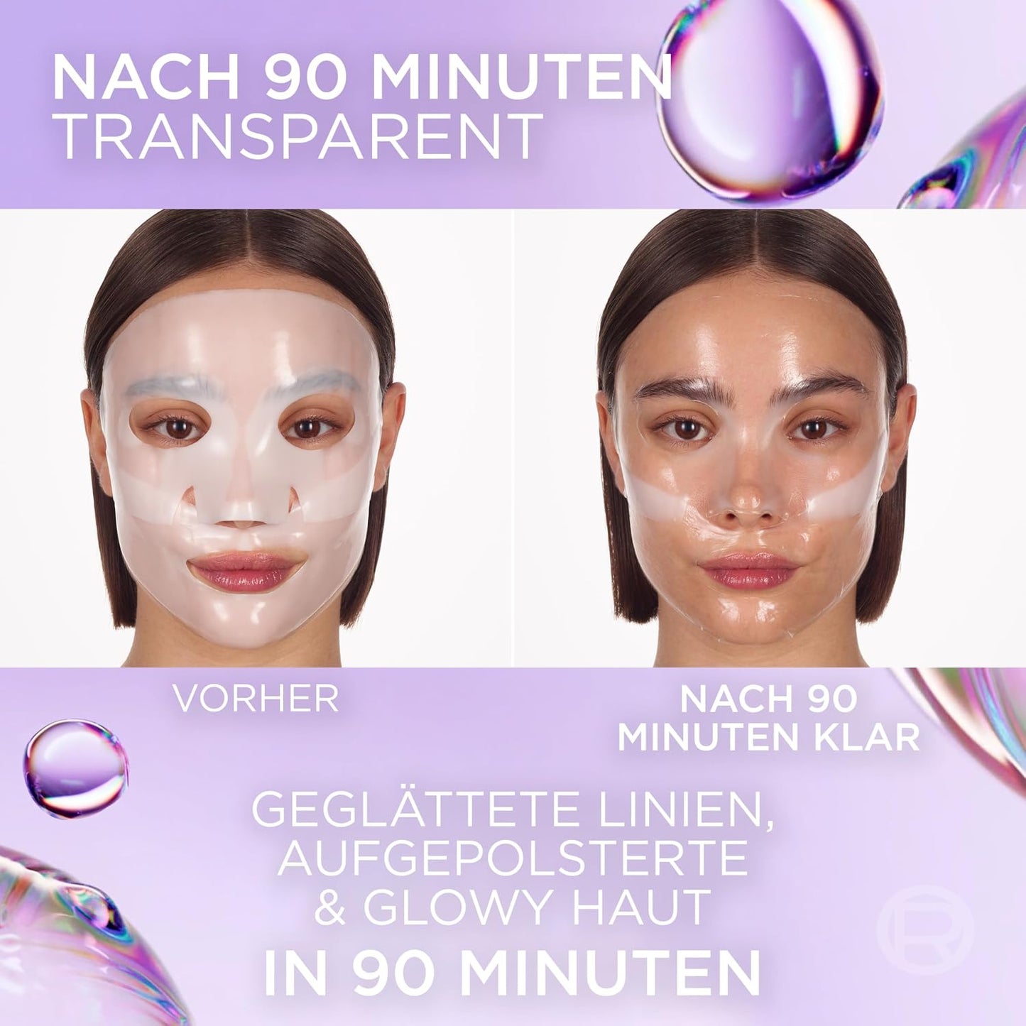 L'Oréal Paris Glass Skin Hydrogel Mask, for Plumped & Glowy Skin, Moisturising & Smoothing, [with Hyaluronic Acid, Glycerine and Centella Asiatica], Revitalift Filler, Single Mask 25 g
