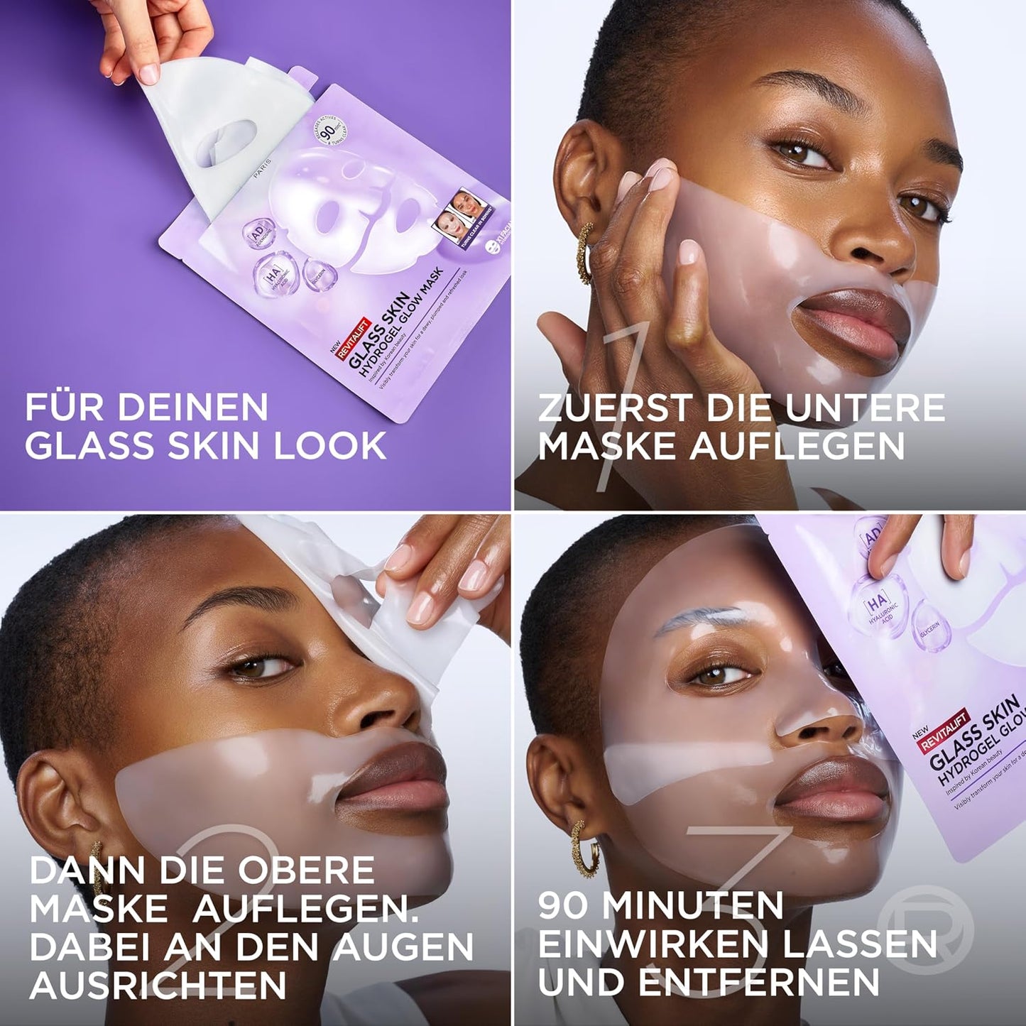 L'Oréal Paris Glass Skin Hydrogel Mask, for Plumped & Glowy Skin, Moisturising & Smoothing, [with Hyaluronic Acid, Glycerine and Centella Asiatica], Revitalift Filler, Single Mask 25 g