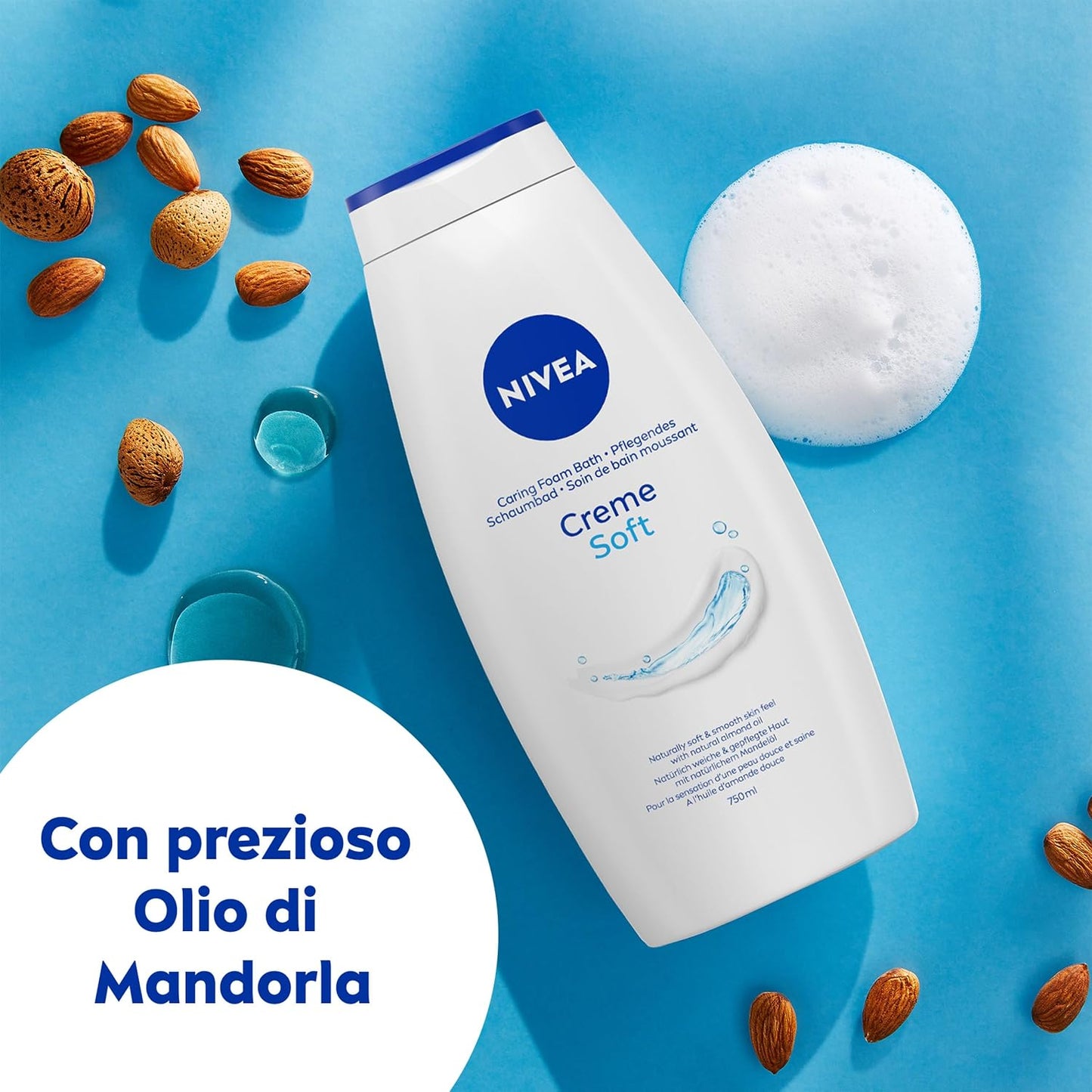 NIVEA Creme Soft Shower Gel 750 ml, Body Wash in Cleansing and Moisturising Cream, Shower Gel Enriched with Almond Oil, Vitamins C, E and Nourishing Oils with a Gentle Fragrance