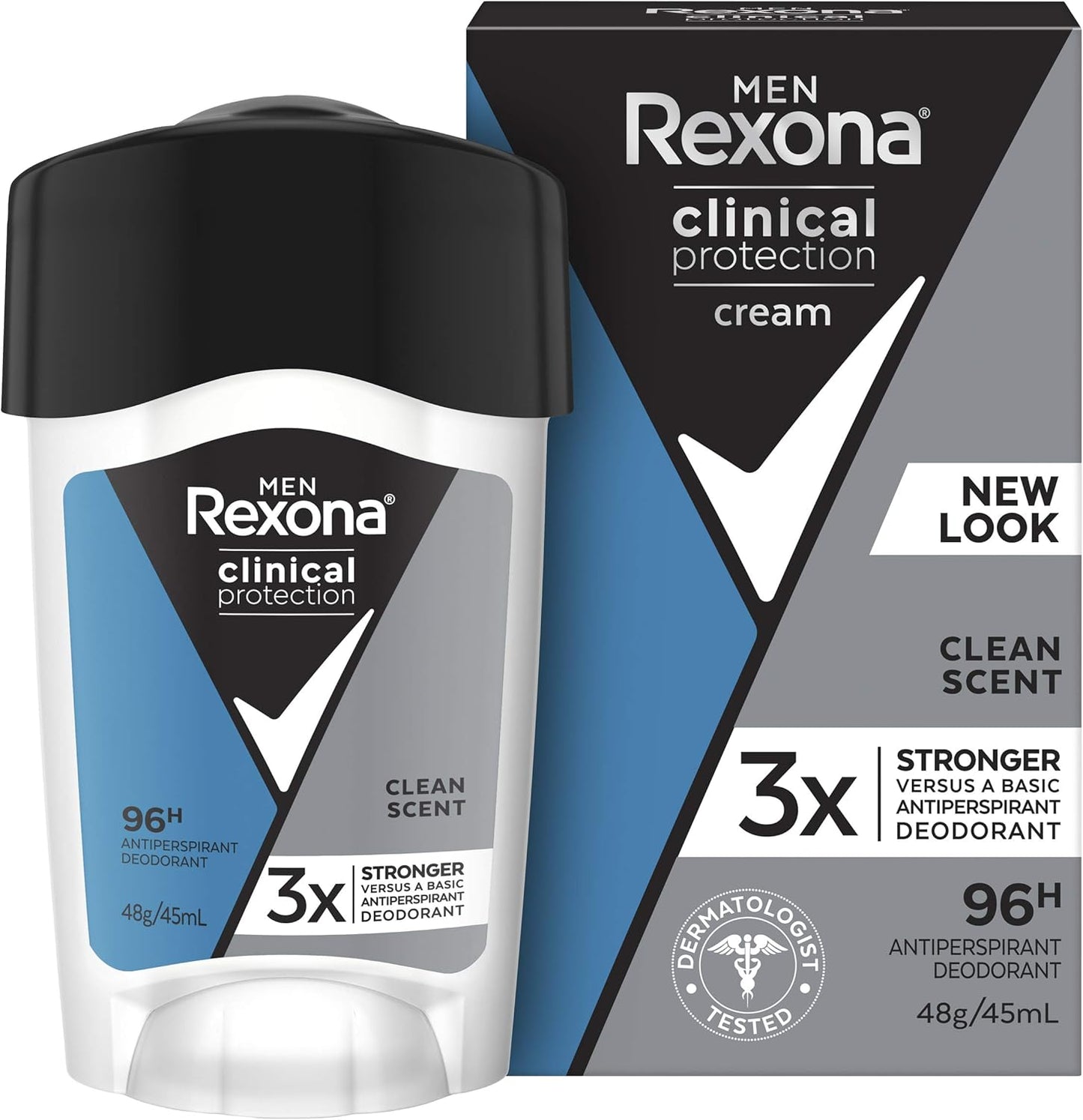 Rexona Men Clinical Antiperspirant Cream Stick Deodorant Clean Scent, 45ml, 96 Hour Protection