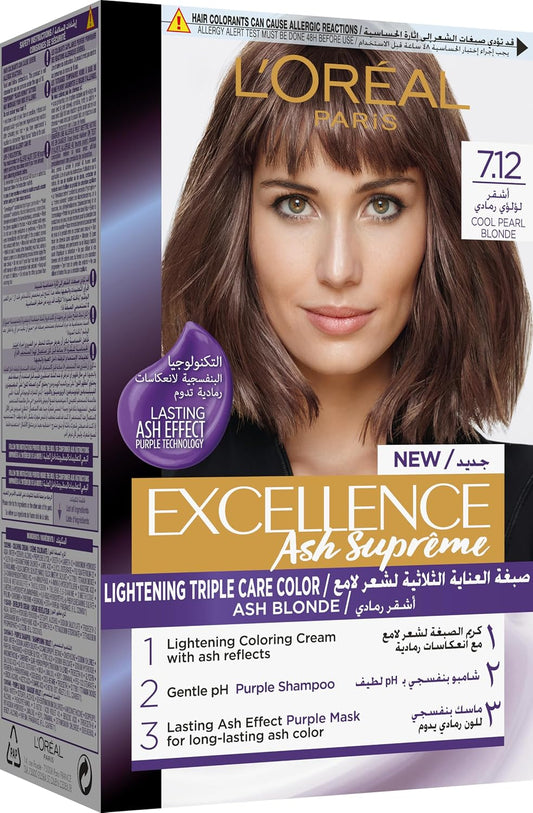 L’Oréal Paris L'Oréal Paris Excellence Hair Dye with Purple Shampoo and Hair Mask - 7.12 Cool Pearl Blonde