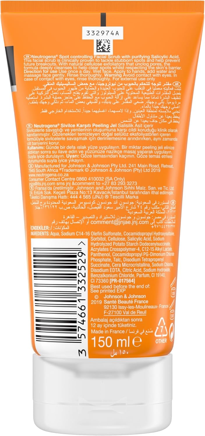 Neutrogena Spot Controlling Face Scrub, Purifies to Help Clear Spots, Fights Future Breakouts, for a Refined Complexion, Oil Free, 150ml