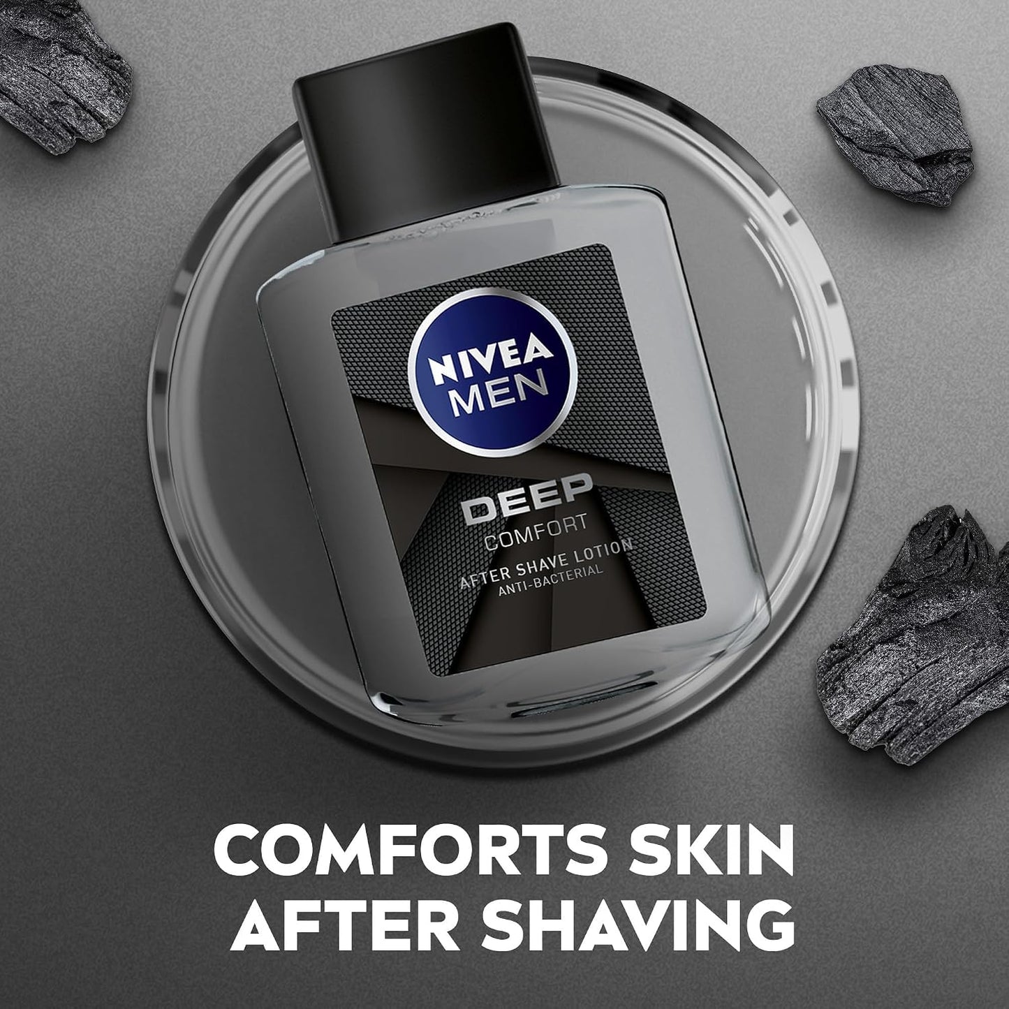 NIVEA MEN After Shave Lotion, DEEP Antibacterial Black Carbon Woody Scent, 100ml