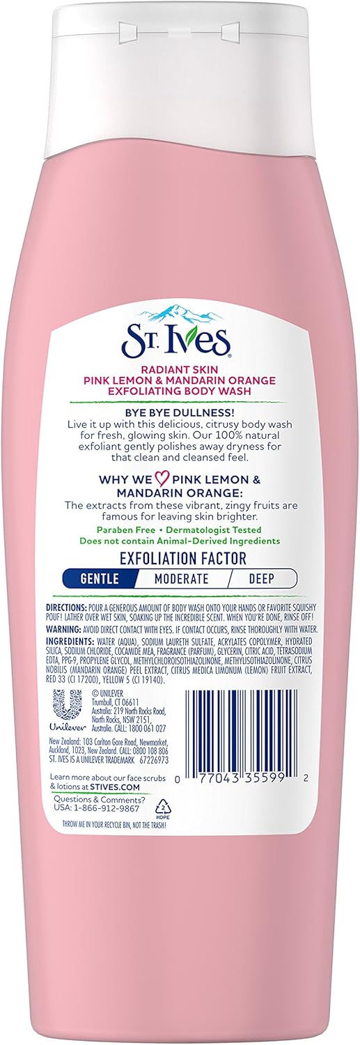 St. ives even and bright - pink lemon and mandarin exfoliating body wash - 400 ml