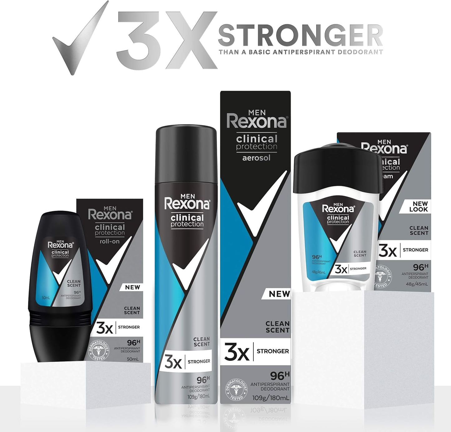 Rexona Men Clinical Antiperspirant Cream Stick Deodorant Clean Scent, 45ml, 96 Hour Protection