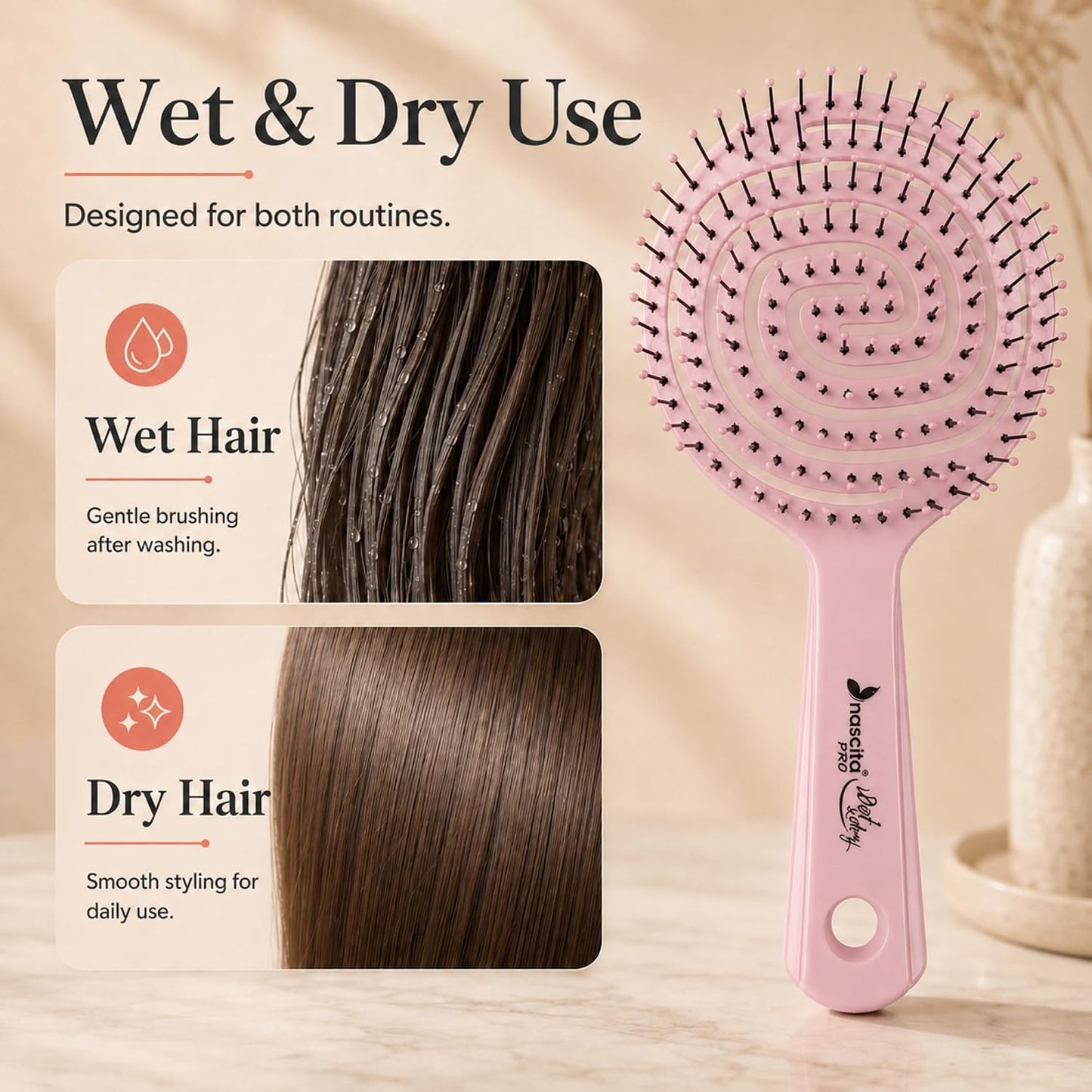 Nascita Pro 3D Flexi Control Opening Combing Hair Brush Pink - 40