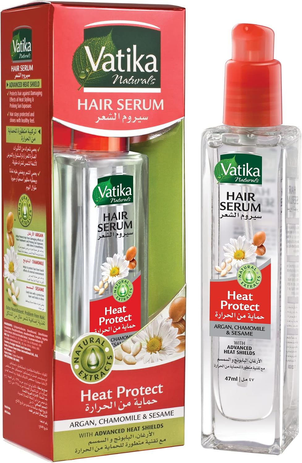 Vatika Naturals Heat Protect Hair Serum (47mL) | Natural Extracts of Argan, Chamomile and Seasame | Advanced Heat Shields for Hair