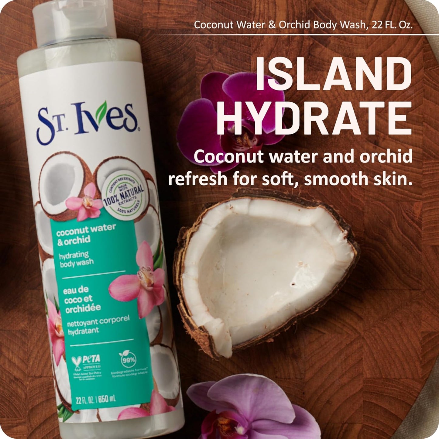 St. ives coconut water & orchid hydrating body wash 100% natural 22 oz.