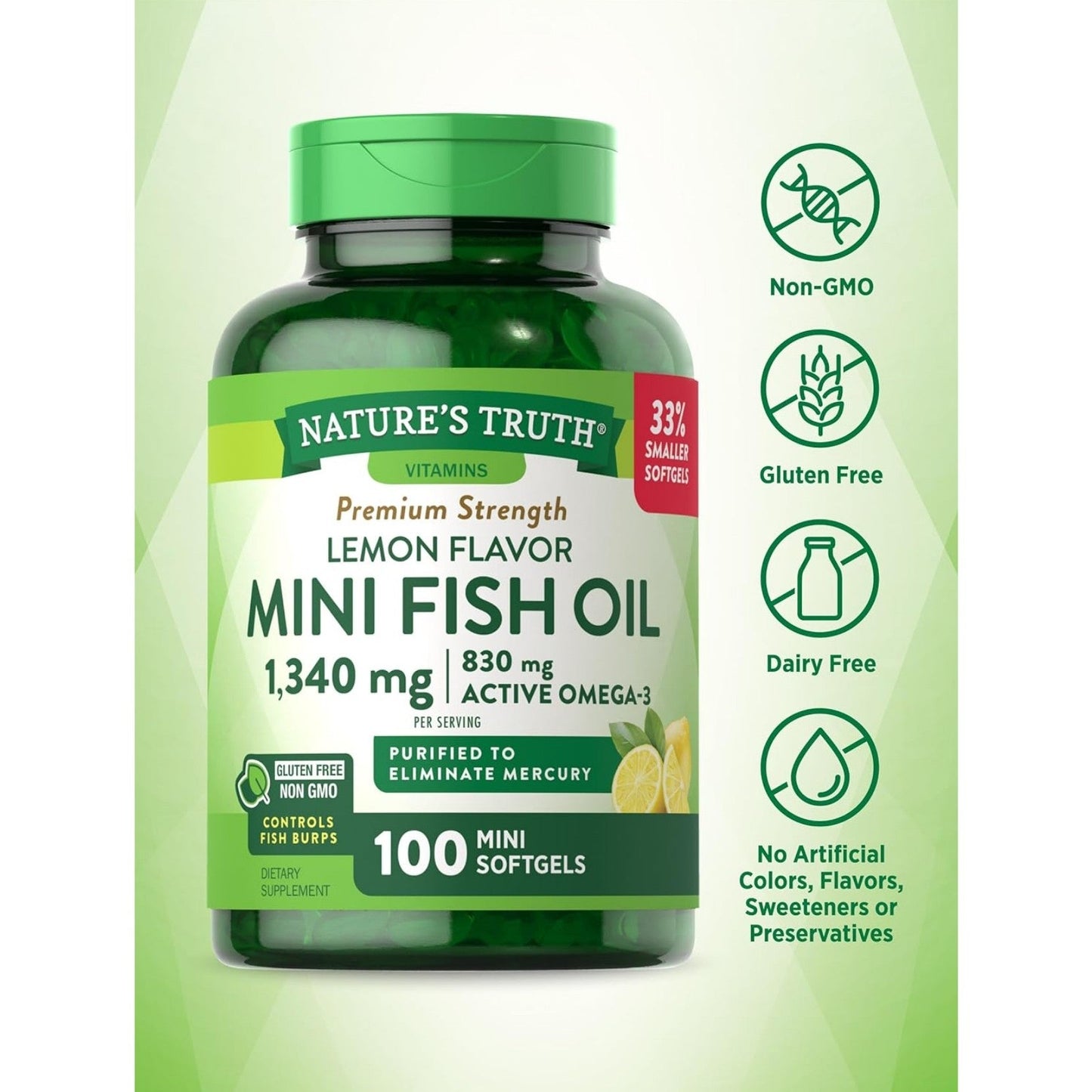 Nature's Truth Mini Fish Oil Omega 3 | 1340 mg | 100 Softgels