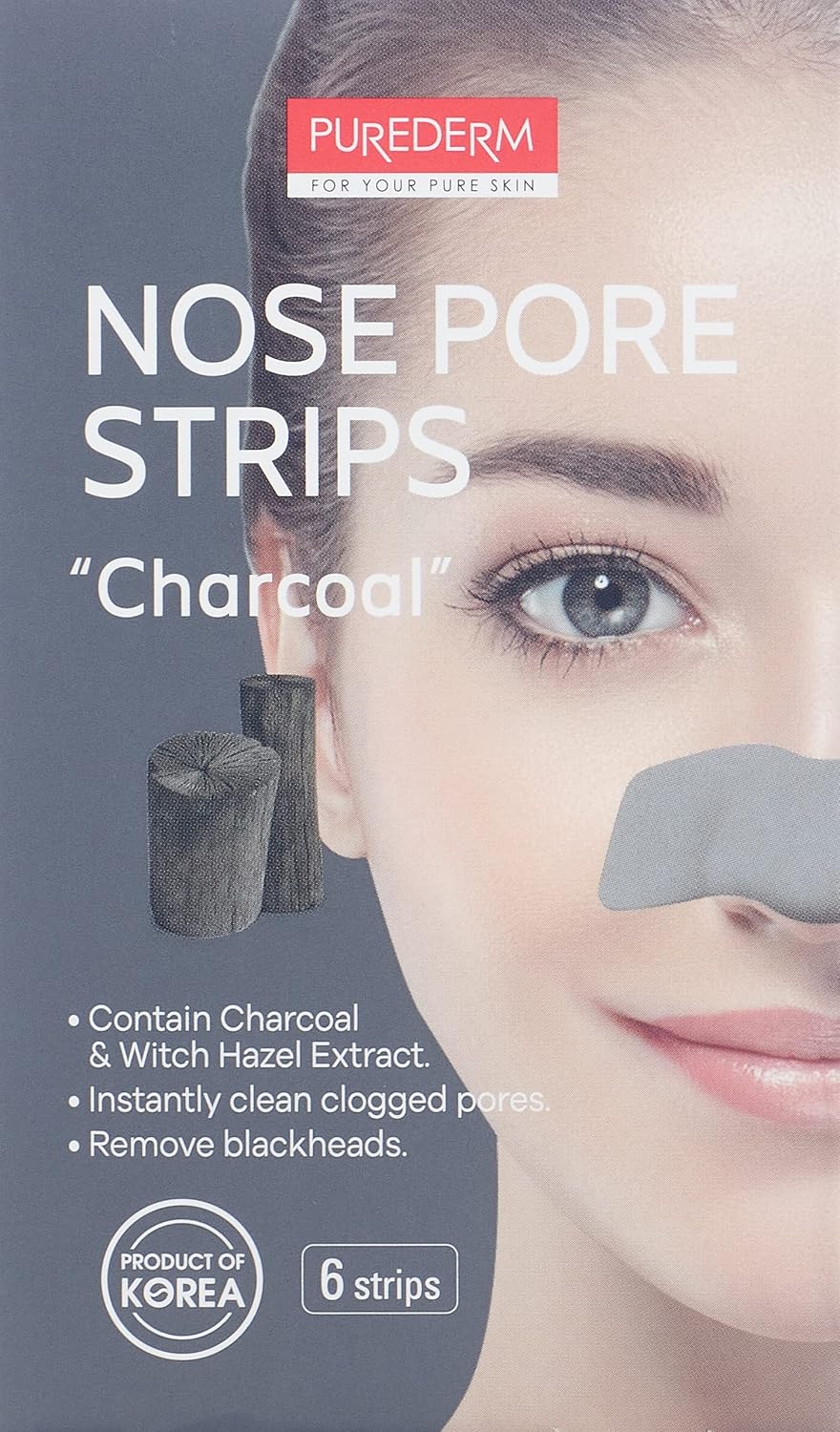 Purederm Charcoal Nose Pore Strips 6 Pieces, Multicolour