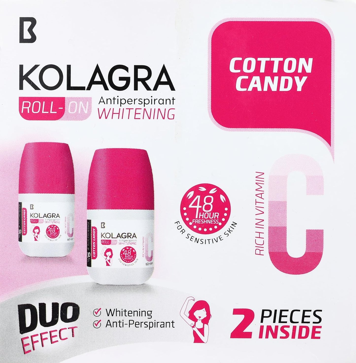 Kolagra Whitening Roll On 2X1 Promopack 1+1 Cotton Candy 120ML Pink