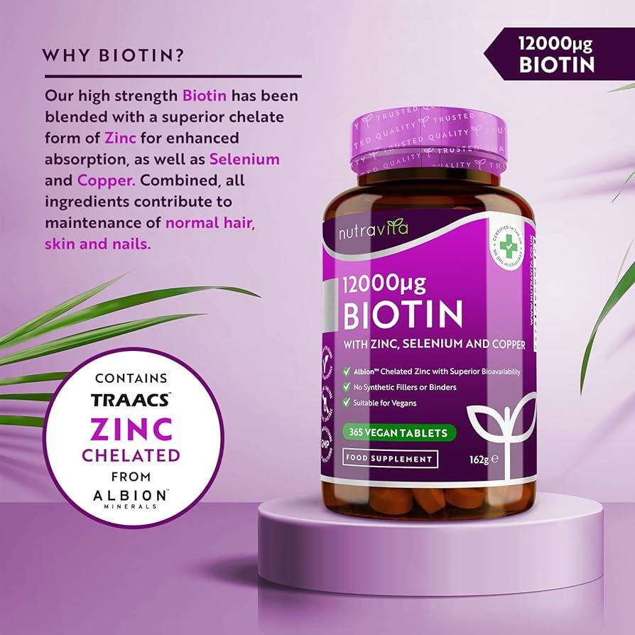 Nutravita Biotin 12,000ug with Albion™ Zinc, Selenium & Copper 365 Vegan Tablets