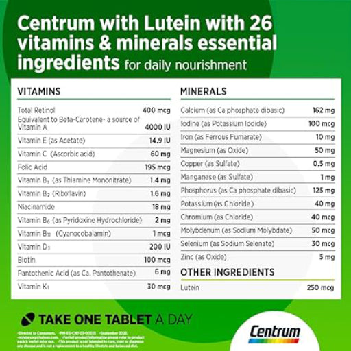 Centrum Multivitamins A to Zinc With Lutein 100 Tablets